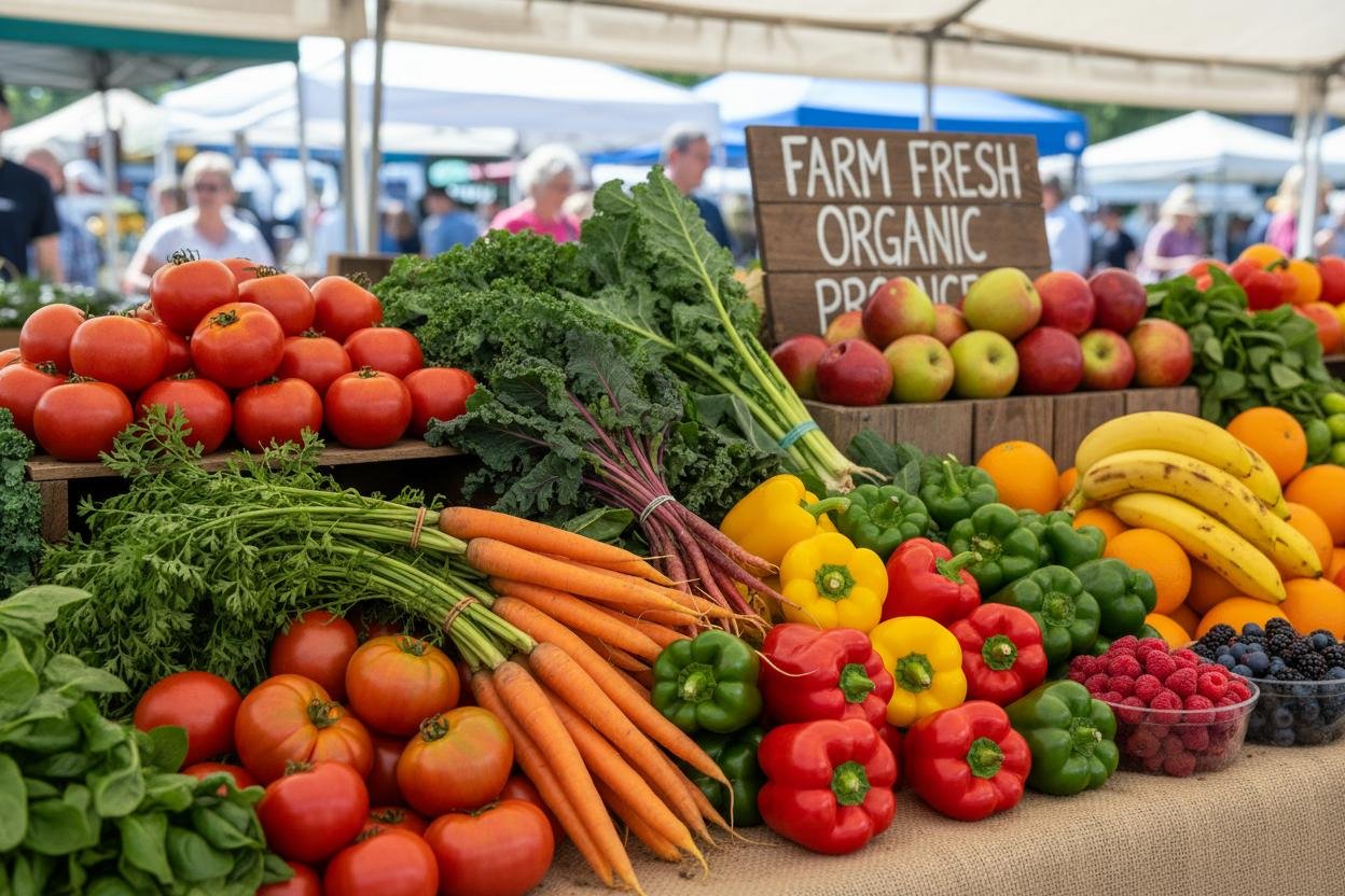 Organic foods including fresh fruits, vegetables, grains, pulses, and spices Fresh organic fruits and vegetables for a healthy lifestyle Natural organic food products from sustainable farming Organic rice, pulses, millets, grains, and spices Fresh organic farm produce including fruits and vegetables Healthy organic foods produced through sustainable agriculture Indian organic farming products and fresh farm produce Organic food products supporting healthy and sustainable living Fresh vegetables and fruits from an organic farm